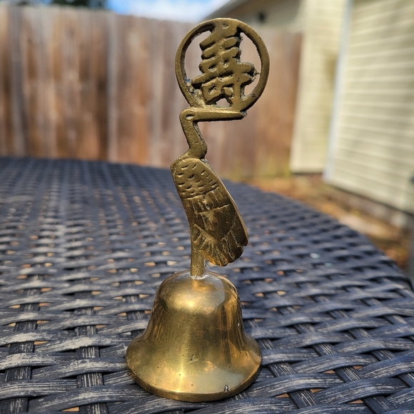 Beautiful Chinese Brass Crane Heron Bird Bell About 4" Tall Collectible - Picture 1 of 9